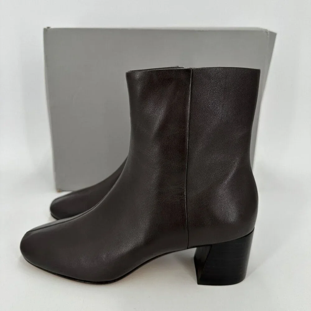 Everlane The Day Boot Dark Brown Leather sz 10 Side Zip Ankle Bootie Square Toe